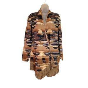 LUCKY brand women's medium Aztec  fringed cardigan sweater